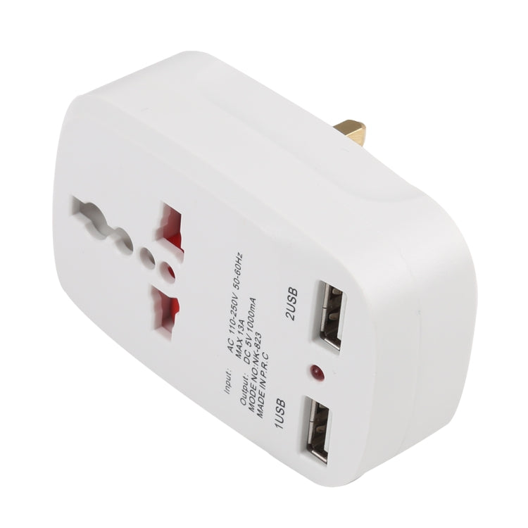 NK-823 2000W 듀얼 USB 여행용 충전기 전원 어댑터 소켓, UK 플러그
