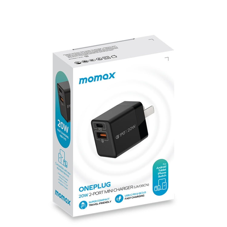 MOMAX UM36 PD 20W USB-C / Type-C + USB 고속 충전기 전원 어댑터, CN 플러그, UM36