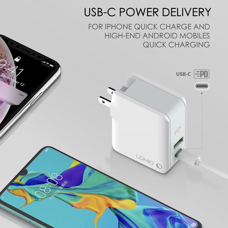 LDNIO A4403C 30W PD + 자동 인식 접이식 고속 여행용 충전기 1m USB-C / Type-C 케이블 포함, AU 플러그, Type-C 케이블 포함, 30W Type-C 케이블 포함