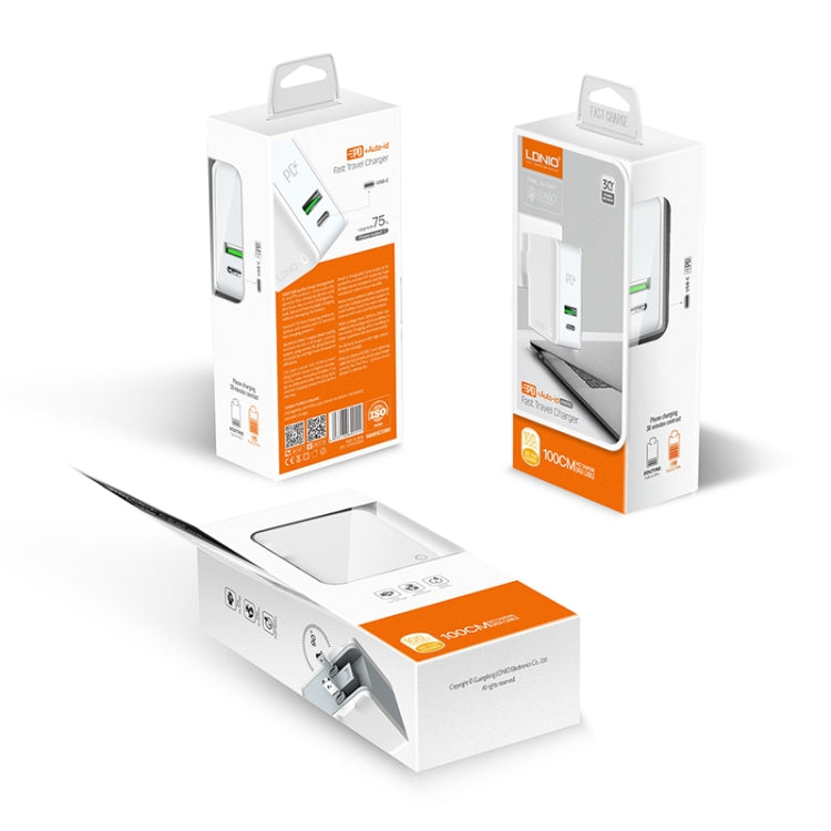 LDNIO A4403C 30W PD + 자동 인식 접이식 고속 여행용 충전기 1m 마이크로 USB 케이블 포함, EU 플러그, 마이크로 USB 케이블 포함