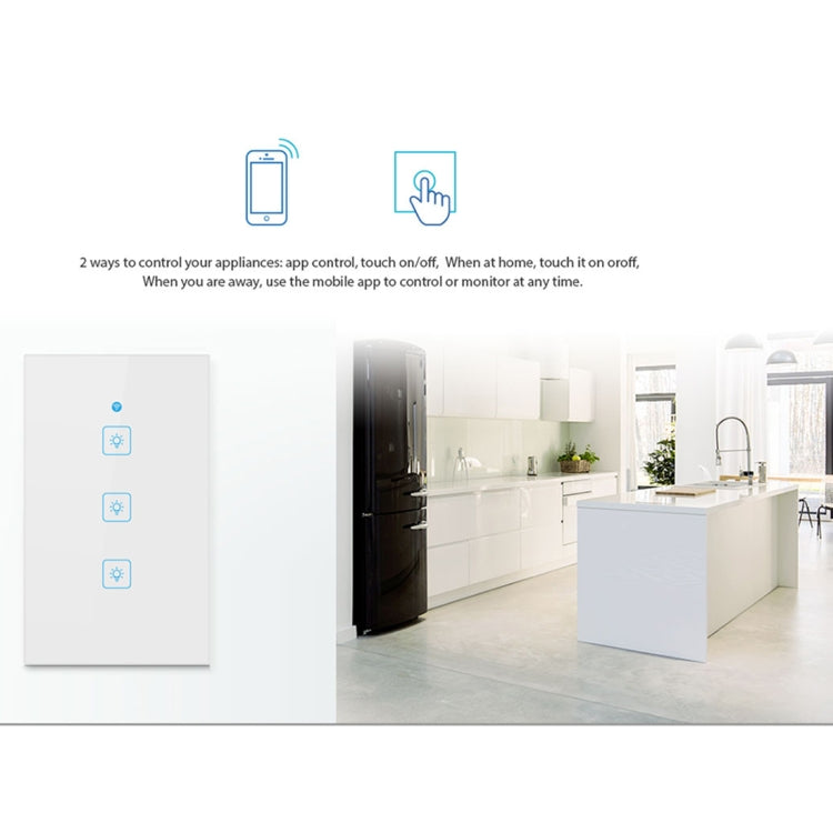 WS-US-02 EWeLink APP & 터치 제어 2A 2구 강화 유리 패널 스마트 벽 스위치, AC 90V-250V, 미국 플러그, 2구