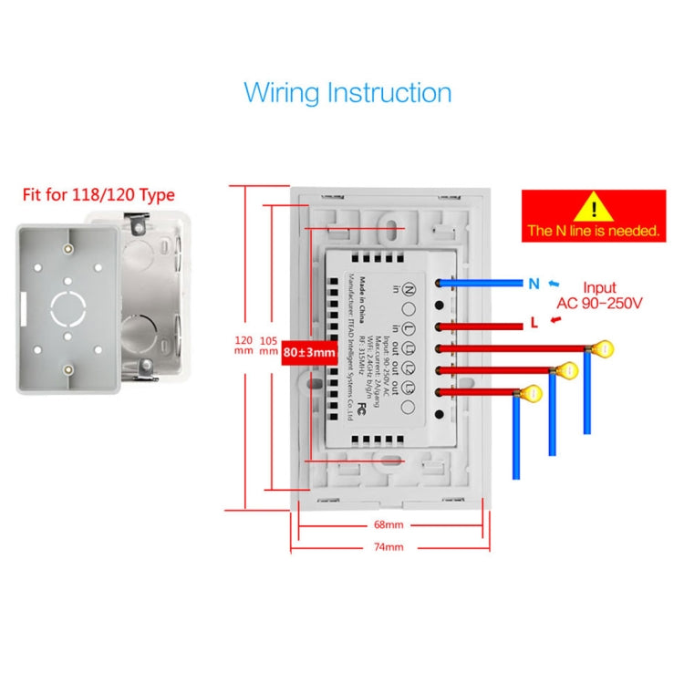 WS-US-02 EWeLink APP & 터치 제어 2A 2구 강화 유리 패널 스마트 벽 스위치, AC 90V-250V, 미국 플러그, 2구