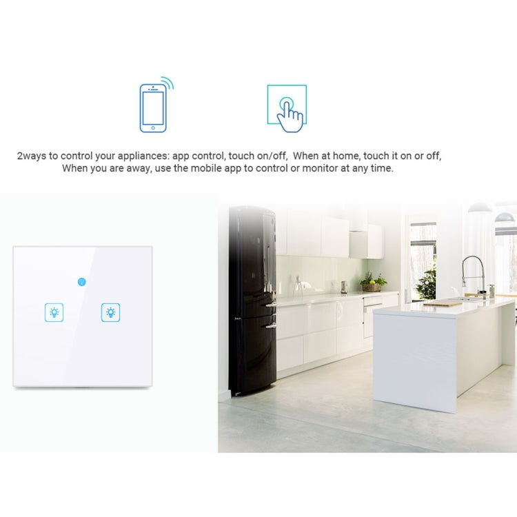 WS-UK-01 EWeLink 앱 및 터치 제어 2A 1구 강화유리 패널 스마트 벽 스위치, AC 90V-250V, UK 플러그, 1구