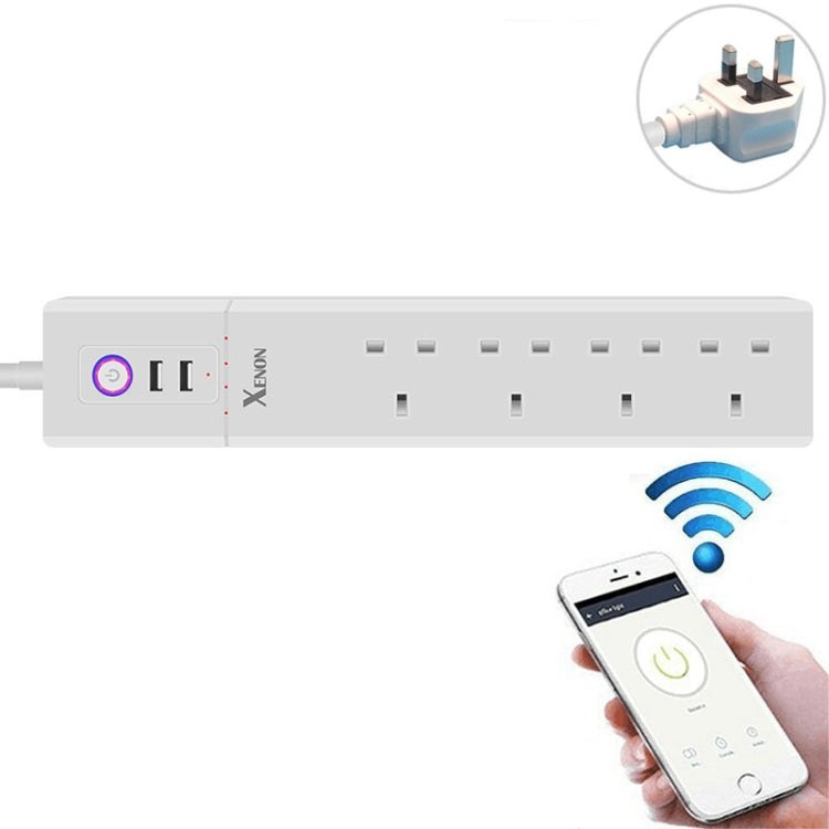 2 x USB 포트 + 4 x UK 플러그 잭 WiFi 원격 제어 스마트 전원 소켓, Alexa 및 Google Home 호환, 케이블 길이: 1.8m, AC 90-265V, UK 플러그, 4xUSB + 3xUK 플러그(UK 플러그)