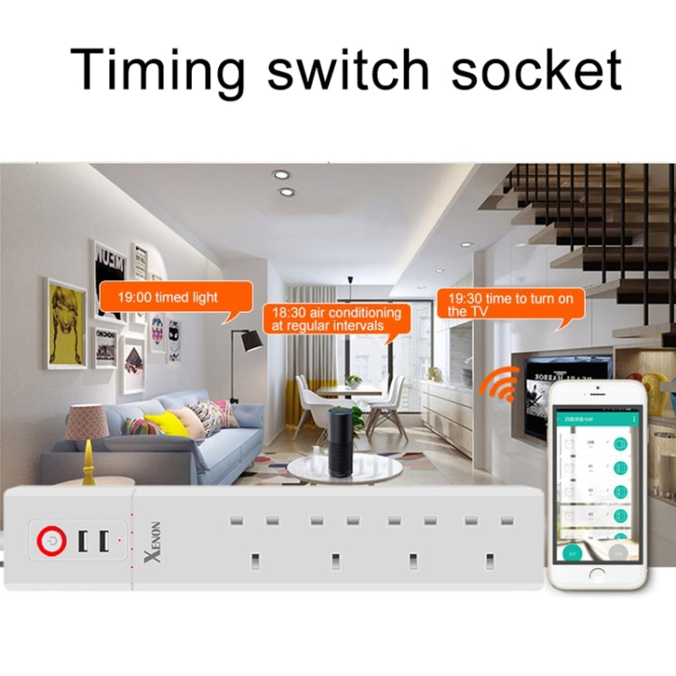 2 x USB 포트 + 4 x UK 플러그 잭 WiFi 원격 제어 스마트 전원 소켓, Alexa 및 Google Home 호환, 케이블 길이: 1.8m, AC 90-265V, UK 플러그, 4xUSB + 3xUK 플러그(UK 플러그)