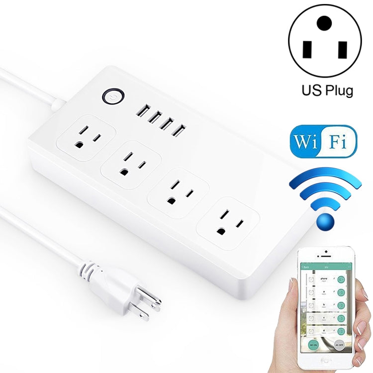 4 x USB 포트 + 4 x US 플러그 잭 WiFi 원격 제어 스마트 전원 소켓, Alexa 및 Google Home 호환, AC 110-240V, US 플러그, 4xUSB + 4xUS 플러그(US 플러그)