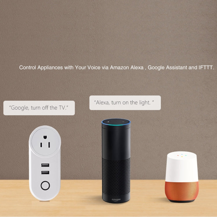 SA-002 2 USB 포트 + 1 EU 소켓 WiFi 스마트 전원 플러그 소켓, Alexa 및 Google Home 호환, AC 110V-230V, EU 플러그, UK 플러그, US 플러그
