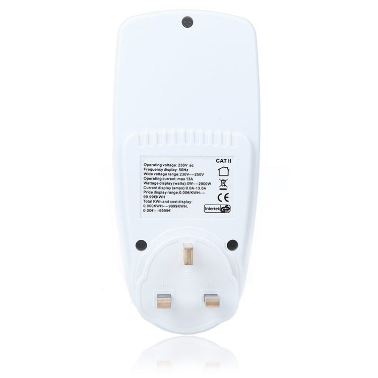 AC 230-250V 50Hz 최대 13A LCD 디스플레이 에너지 미터 와트 볼트 전압 전력 분석기 자동 전기 모니터 분석기 전력, UK 플러그, AC 230-250V UK 플러그