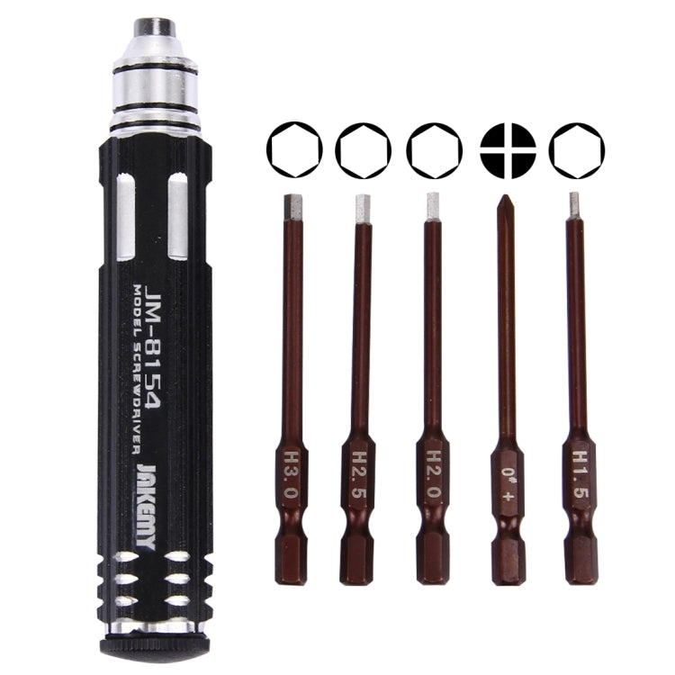 JAKEMY JM-8154 6 in 1 모델 드라이버 세트 65mm S-2 정밀 비트(십자 3.0, 육각 H1.5 & H2.0 & H2.5 & H3.0), JM-8154