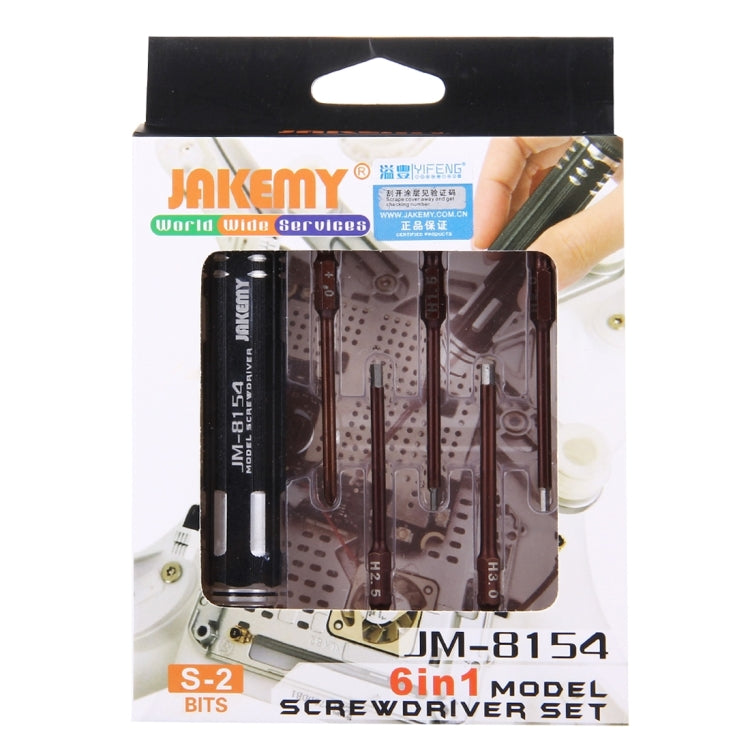 JAKEMY JM-8154 6 in 1 모델 드라이버 세트 65mm S-2 정밀 비트(십자 3.0, 육각 H1.5 & H2.0 & H2.5 & H3.0), JM-8154