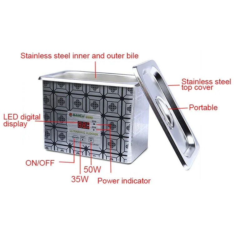 BAKU BK-3050 35W / 50W 조절 가능 0.8L LCD 디스플레이 초음파 세척기, AC 220V, BK-3050 35W / 50W 0.8L 220V