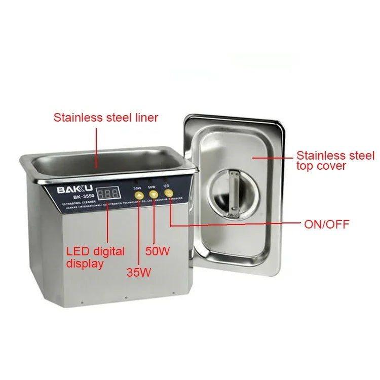 BAKU BK-3550 35W / 50W 조절 가능 0.8L LCD 디스플레이 초음파 세척기, AC 220V, EU 플러그, BK-3550 35W / 50W 0.8L 220V