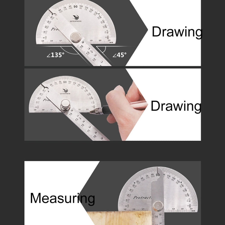0-180도 스테인리스 스틸 각도기 각도 측정기 0-150mm 암 측정자 도구, 0-150mm 자