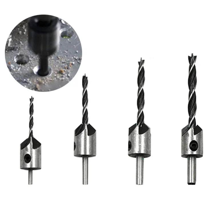 4 in 1 목공 카운터싱크 챔퍼 삼각 고속강 드릴 비트 세트, 3-6mm, 4개 세트