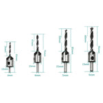 4 in 1 목공 카운터싱크 챔퍼 삼각 고속강 드릴 비트 세트, 3-6mm, 4개 세트