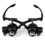 10배 15배 20배 25배 쌍안경 렌즈 보석 시계 수리용 확대경 2 LED 조명 포함(검정), 9892G