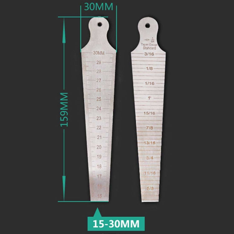 웨지 게이지 간격 15-30mm 스테인리스 스틸 자 검사 테이퍼 게이지 미터법 임페리얼 측정 도구, 15-30mm 미터법 임페리얼