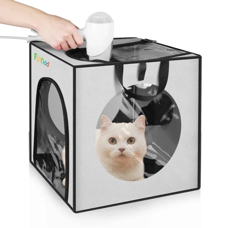 FUNADD 반려동물 목욕 건조 박스 휴대용 접이식 드라이어 케이지, 최대 5kg 반려동물용, 접이식 드라이어 케이지