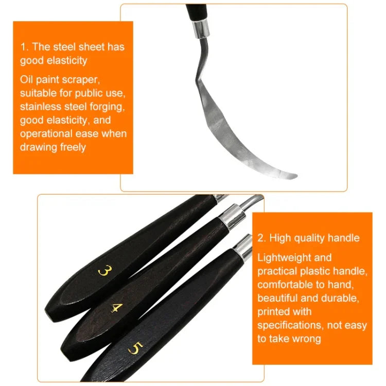 5 in 1 QST EXPRESS 미술 용품 페인트 톤 스테인리스 스틸 스크레이퍼, 5 in 1 (블랙)