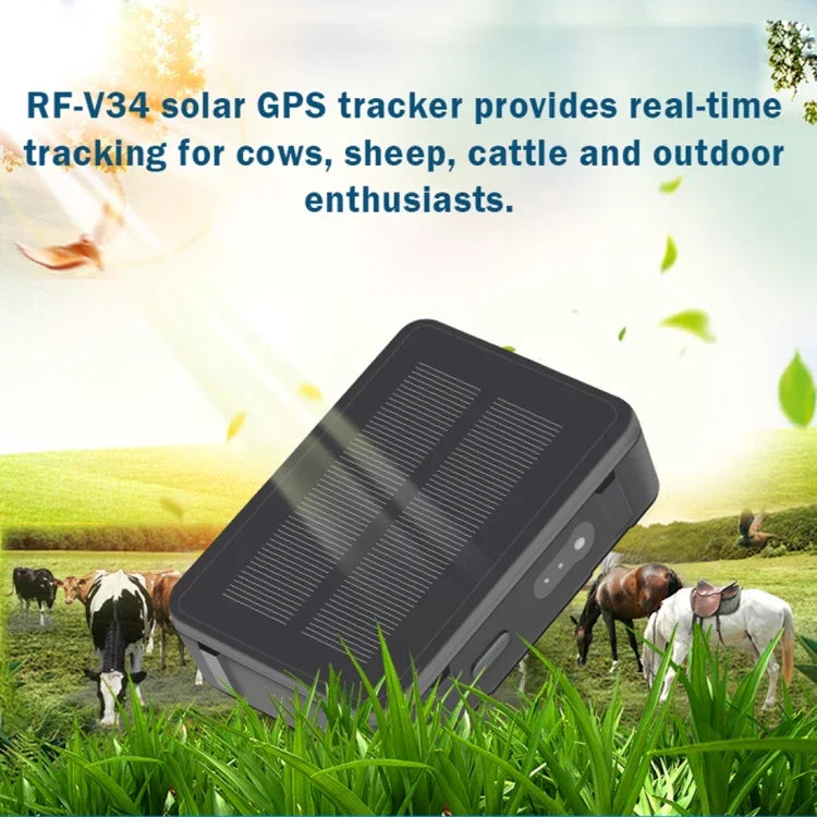 RF-V34 양 소 가축 IP67 방수 태양광 GSM GPS WiFi 추적기, 고정 바닥판 없이, 음성 모니터링 및 분리 방지 알람 & SOS 지원, GPS WiFi 추적