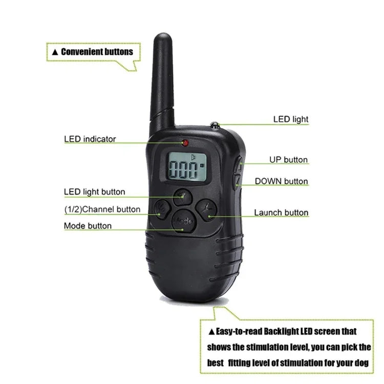 충전식 방수 300m 원격 애완견 훈련 목걸이 LCD 디스플레이 포함, 300m 원격
