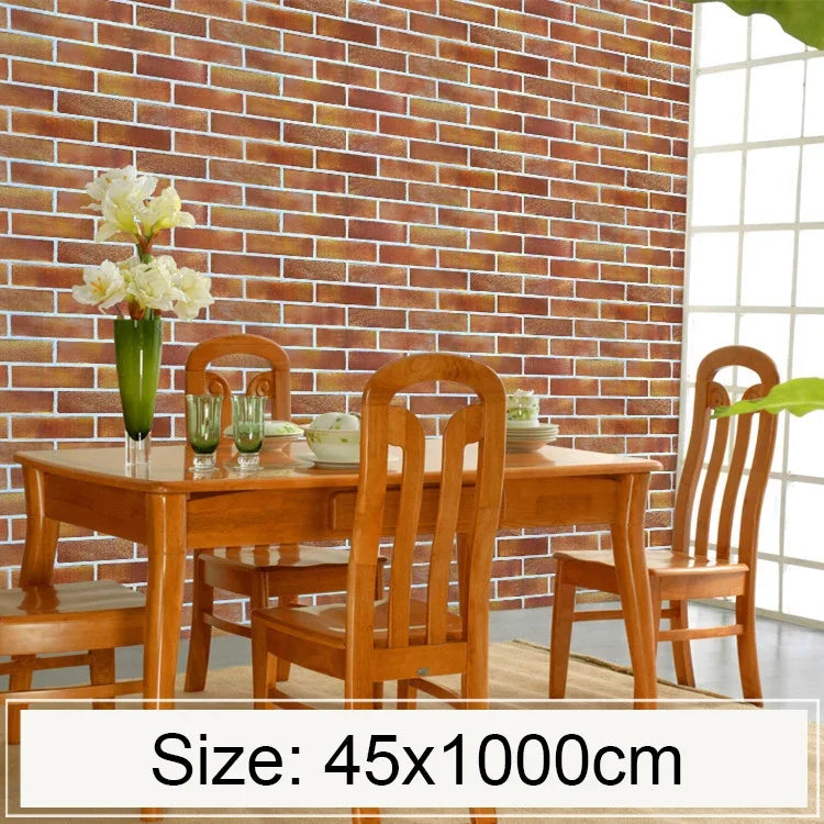 가로형 대형 벽돌 창의적 3D 돌 벽돌 장식 벽지 스티커 침실 거실 벽 방수 벽지 롤, 크기: 45 x 1000cm, 가로형 대형 벽돌