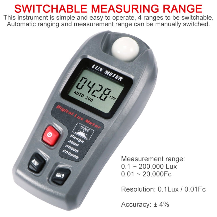 MT-30 LCD 휴대용 디지털 조도계 공장 / 학교 / 가정용 다양한 장소, 측정 범위: 0.1-200,000 럭스, MT-30