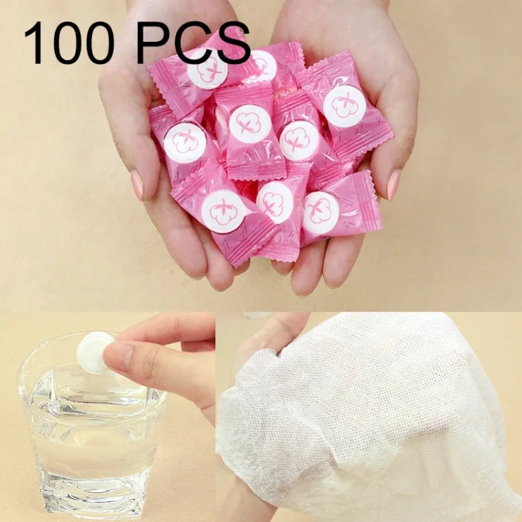 100개 캔디 스타일 휴대용 일회용 여행용 면 타월, 크기: 22*20cm, 100개