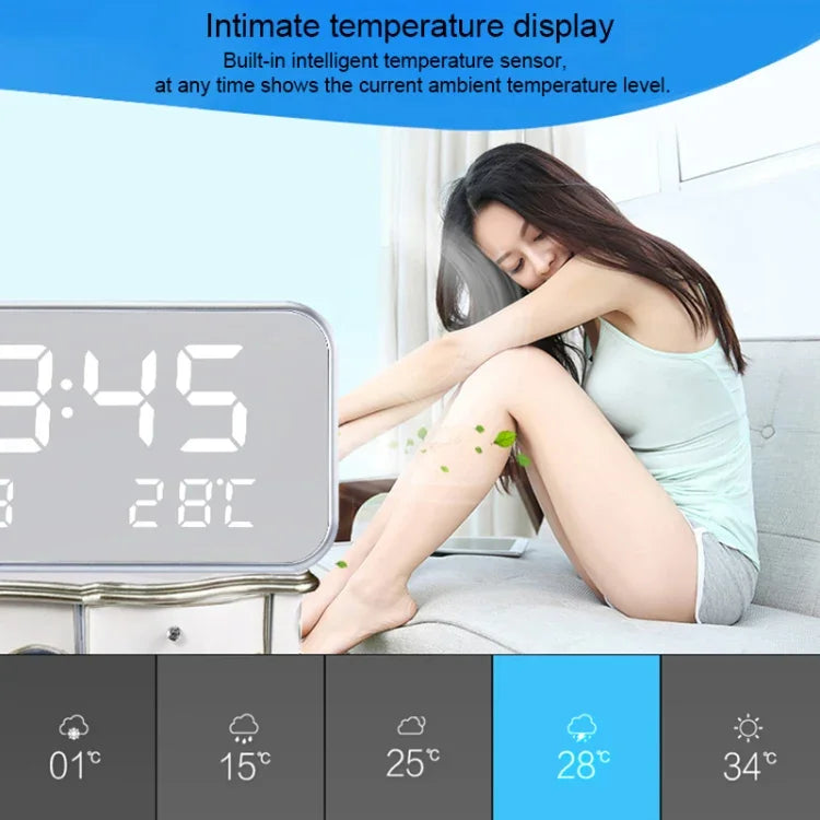 다기능 대형 화면 LED 디지털 음악 알람 시계, 시간/요일/온도/달력 표시 및 리모컨 포함, DC 5V, 음악 알람 시계