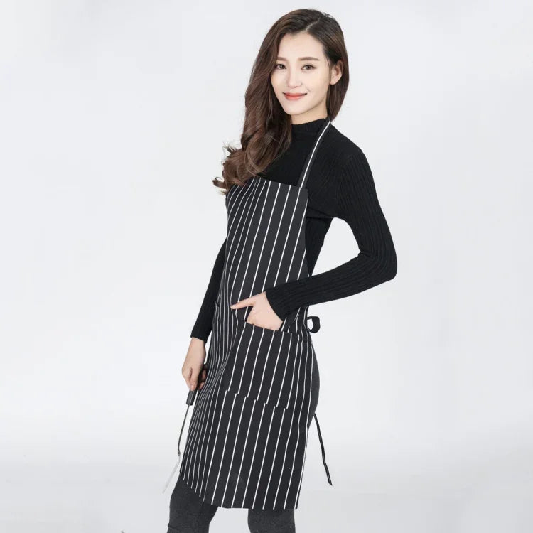 흑백 줄무늬 유니섹스 셰프 웨이터 바리스타 앞치마 작업용 앞치마, 흑백 줄무늬 앞치마
