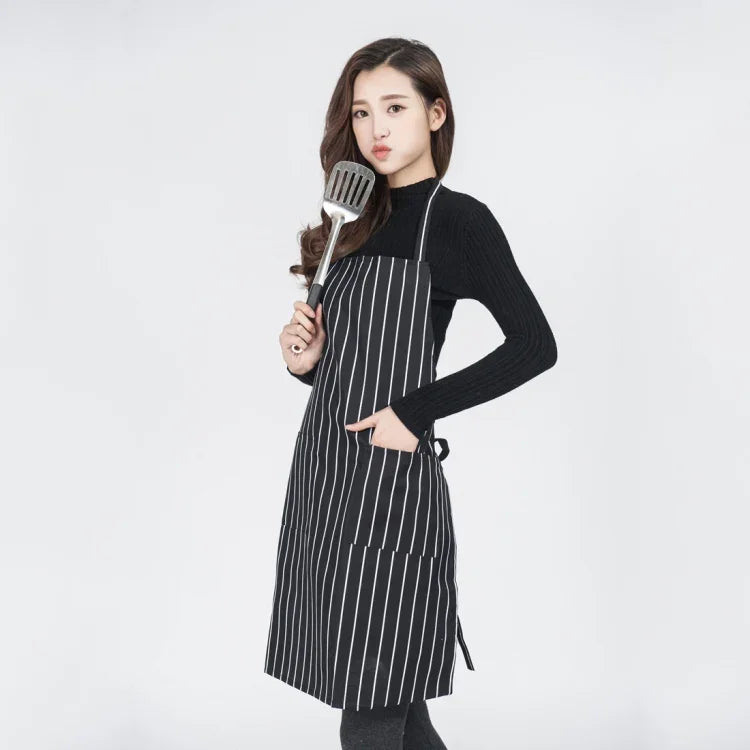 흑백 줄무늬 유니섹스 셰프 웨이터 바리스타 앞치마 작업용 앞치마, 흑백 줄무늬 앞치마