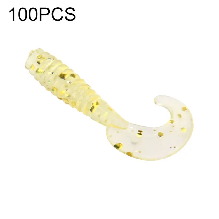 100개 시퀸 롱테일 구더기 모양 낚시 미끼 인공 낚시 미끼, 길이: 3.5cm, 시퀸 롱테일 구더기 모양