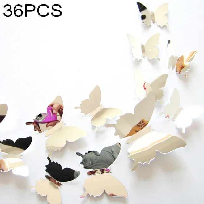 36개 세트 홈 장식 독창성 PC 3D 미러 표면 나비 벽 스티커, 나비 벽 스티커 2