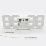 다기능 대형 3D LED 디지털 벽 알람 시계 스누즈 기능 포함, 12/24시간 표시 가정, 주방, 사무실용, DC 5V, CE 인증, 흰색 본체 녹색 문자, 흰색 본체 파란 문자, 흰색 본체 빨간 문자