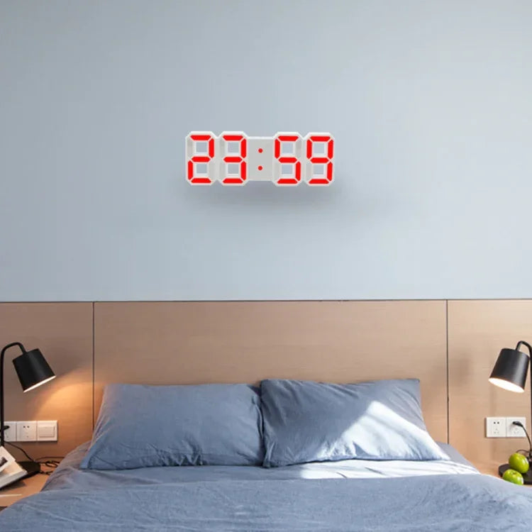다기능 대형 3D LED 디지털 벽 알람 시계 스누즈 기능 포함, 12/24시간 표시 가정, 주방, 사무실용, DC 5V, CE 인증, 흰색 본체 녹색 문자, 흰색 본체 파란 문자, 흰색 본체 빨간 문자