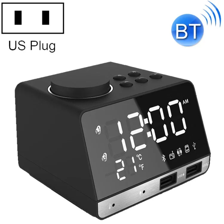 K11 블루투스 알람 시계 스피커 창의적 디지털 뮤직 시계 디스플레이 라디오 듀얼 USB 인터페이스 지원, U 디스크 / TF 카드 / FM / AUX, 미국 플러그, 미국 플러그(블랙), 미국 플러그(화이트)