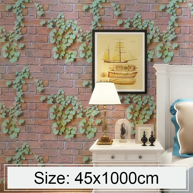 크리에이티브 3D 파르테노시서스 석재 벽돌 장식 벽지 스티커 침실 거실 벽 방수 벽지 롤, 크기: 45 x 1000cm, 3D 파르테노시서스
