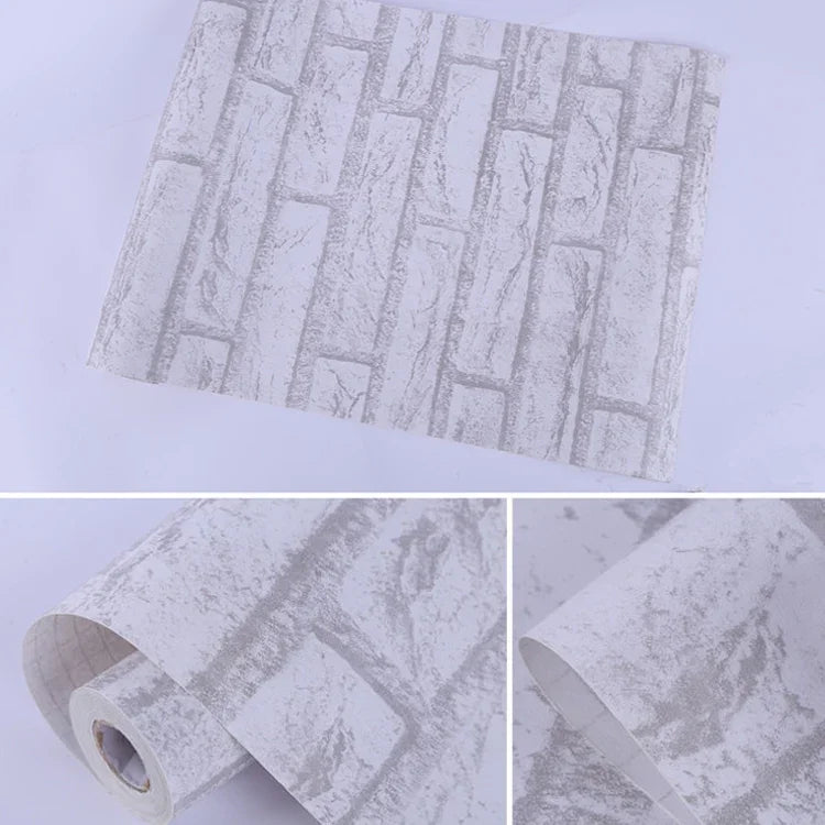 흰색 벽돌 창의적 3D 돌 벽돌 장식 벽지 스티커 침실 거실 벽 방수 벽지 롤, 크기: 45 x 1000cm, 흰색 벽돌