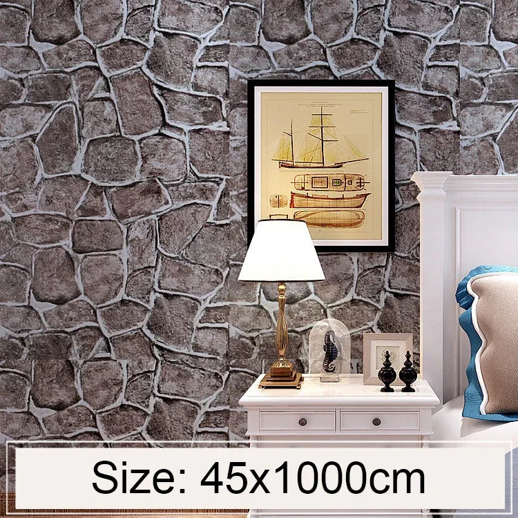 요새 벽돌 창의적 3D 돌 벽돌 장식 벽지 스티커 침실 거실 벽 방수 벽지 롤, 크기: 45 x 1000cm, 요새 벽돌