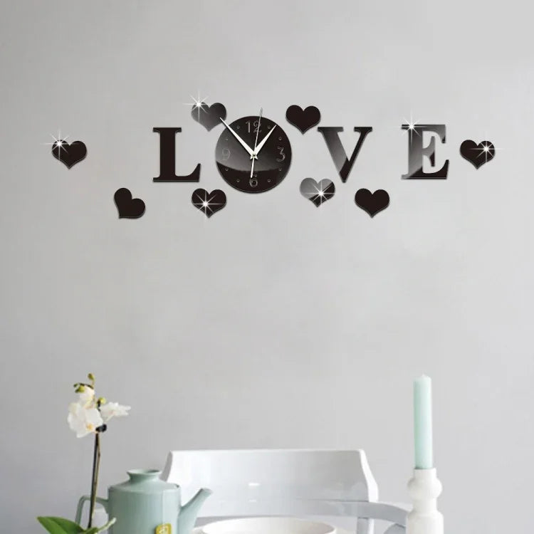 크리에이티브 LOVE 시계 아크릴 거울 DIY 벽 스티커, LOVE 시계 아크릴 거울 (검정), LOVE 시계 아크릴 거울 (골드), LOVE 시계 아크릴 거울 (실버)