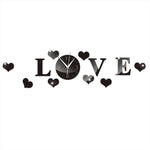 크리에이티브 LOVE 시계 아크릴 거울 DIY 벽 스티커, LOVE 시계 아크릴 거울 (검정), LOVE 시계 아크릴 거울 (골드), LOVE 시계 아크릴 거울 (실버)