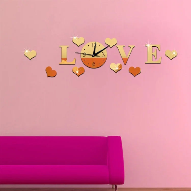 크리에이티브 LOVE 시계 아크릴 거울 DIY 벽 스티커, LOVE 시계 아크릴 거울 (검정), LOVE 시계 아크릴 거울 (골드), LOVE 시계 아크릴 거울 (실버)
