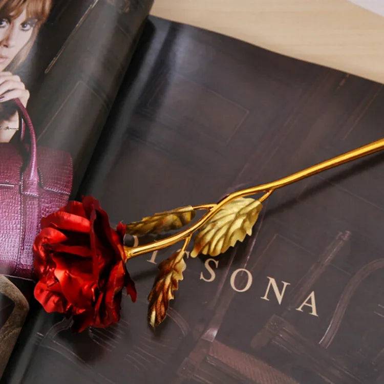 24K Golden Foil Plated Decoration Rose Artificial Flower, Random Color Delivery, 24K Golden Foil Plated