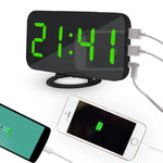 다기능 크리에이티브 거울 반사 LED 디스플레이 알람 시계 스누즈 기능 및 2 USB 충전 포트 포함