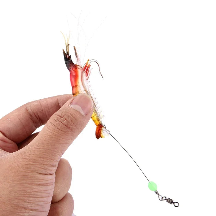 발광 새우 모양 낚시 미끼 인공 낚시 미끼 후크 포함, 길이: 7cm, 노랑 빨강