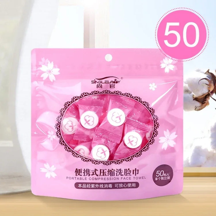 50개 캔디 스타일 휴대용 일회용 여행용 면 타월, 크기: 22*20cm, 50개