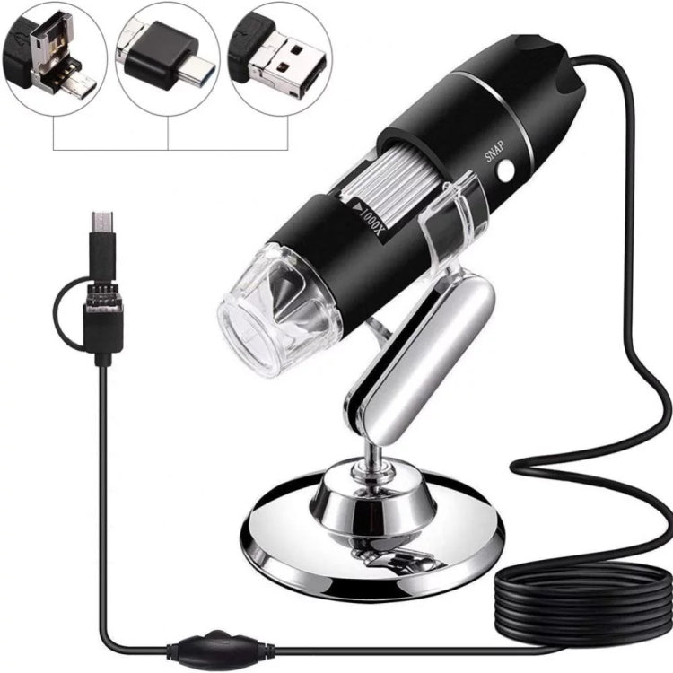 1600X 확대경 HD 이미지 센서 3 in 1 USB 디지털 현미경 8 LED 및 전문 스탠드 포함