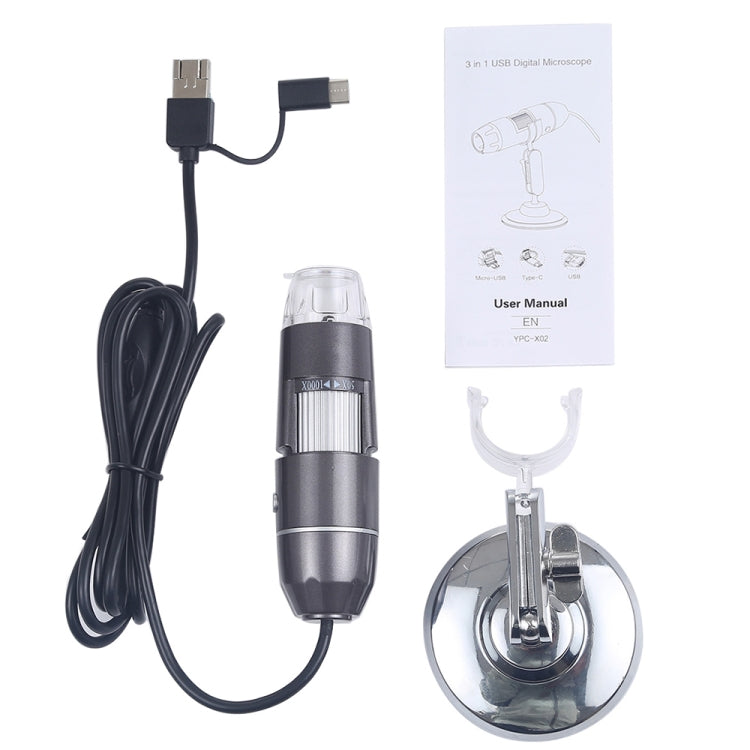 1600X 확대경 HD 이미지 센서 3 in 1 USB 디지털 현미경 8 LED 및 전문 스탠드 포함