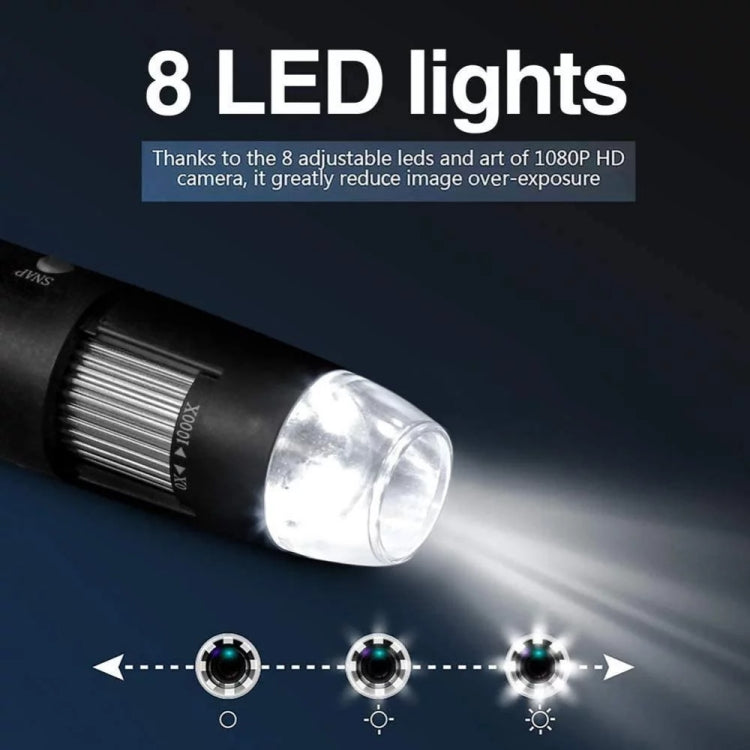1600X 확대경 HD 이미지 센서 3 in 1 USB 디지털 현미경 8 LED 및 전문 스탠드 포함