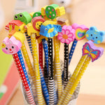 10개 창의 문구 만화 동물 시리즈 나무 HB 연필 지우개 포함 어린이용 연필 학교 사무용품, 무작위 색상 배송, 지우개 포함 HB 연필